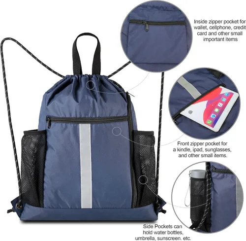 Miniatura 4 de BeeGreen Mochila deportiva con cordón y compartimento para zapatos y dos soportes para botellas de agua