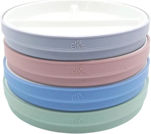 Miniatura 14 de Elk and Friends platos para niños de porcelana divididos de 6.7" con fundas de silicona Adecuados para bebés/niños/niños pequeños Apto