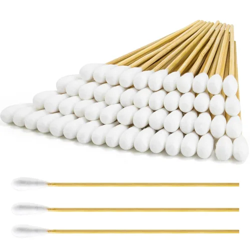 Miniatura 10 de 200 hisopos de algodón de 6 pulgadas de largo con palitos de bambú, sin pelusa, altamente absorbentes, aplicadores de punta de algodón de limpieza