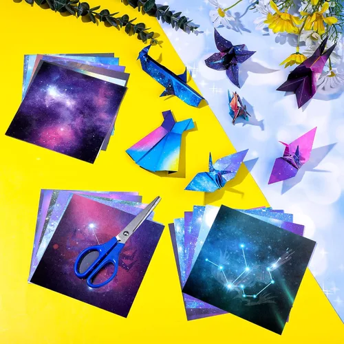 Miniatura 6 de Juego de 150 hojas de papel de origami de doble cara de 6 x 6 pulgadas, hermoso papel de álbum de recortes de cielo galaxia espacio exterior