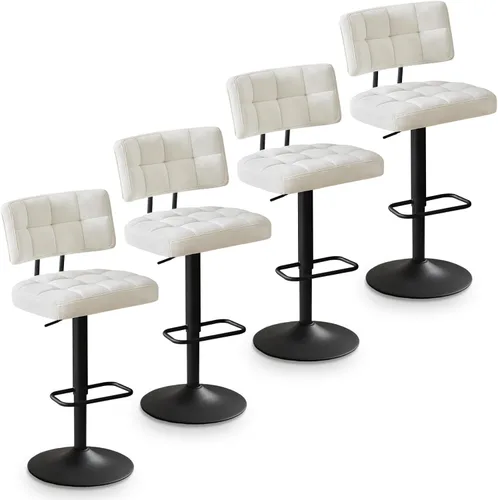Miniatura 11 de Juego de 2 taburetes de bar giratorios de altura ajustable, taburetes de barra de tela de lino sin brazos con reposapiés para cocina, hogar, bar