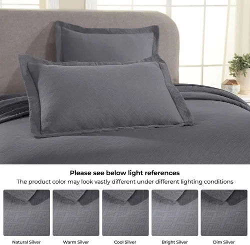 Miniatura 7 de Colcha Superior 100% algodón con diseño de tejido de cesta y fundas, ropa de cama de algodón de primera calidad para todas las estaciones con Gris