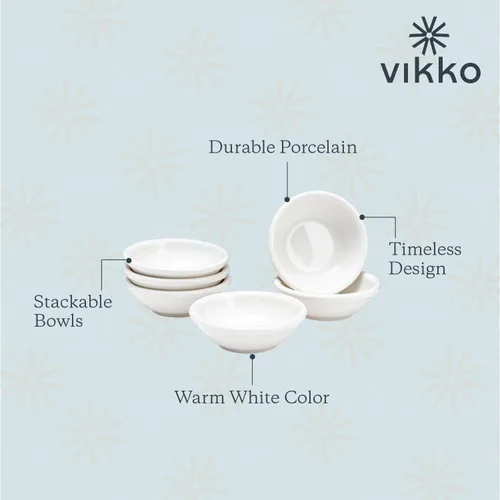 Miniatura 3 de Vikko Mini cuencos blancos, juego de 6 tazas de porcelana para salsa, cuencos para preparar cocinar, cuencos redondos apilables para especias, mini