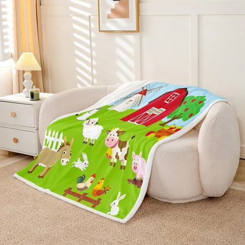 Miniatura 3 de Feelyou Manta de forro polar para niños y niñas, con estampado de animales de dibujos animados, encantadores conejos, ovejas, caballo, manta de lujo