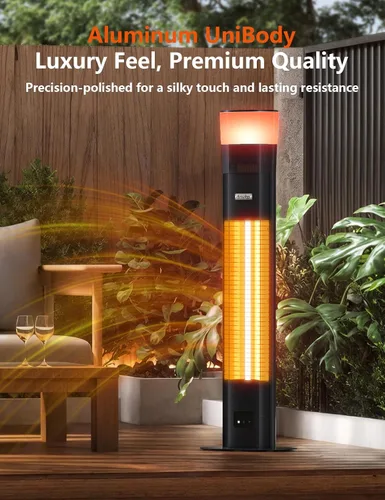 Miniatura 6 de Calentador eléctrico para patio al aire libre, calentador 3 en 1 con altavoz de audio y luz RGB, torre infrarroja de 1500 W, 43 pulgadas, IP65 a