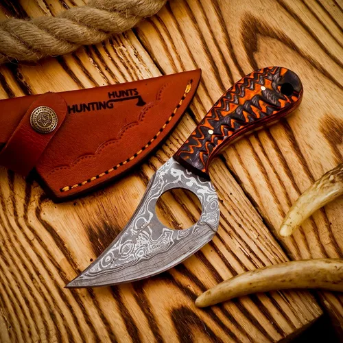 Miniatura 2 de Predator Hunter - Cuchillo de damasco hecho a mano con funda de cuero, para desollar, acampar, al aire libre, cuchillos de bushcraft EDC de hoja