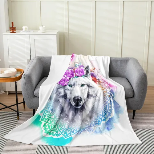 Miniatura 16 de Erosebridal Manta de hojas para niños, niñas y hombres, manta de forro polar colorida, manta de cama de hojas de mandala bohemio, 30 x 40 pulgadas