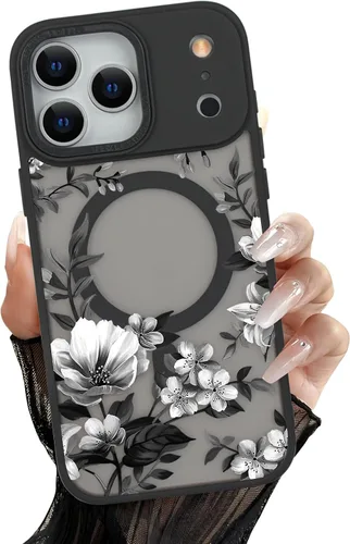 Miniatura 35 de Compatible con el teléfono 13 Pro - Funda magnética mate translúcida, de lujo, a prueba de golpes, magnética y con bonito patrón de flores, carcasa