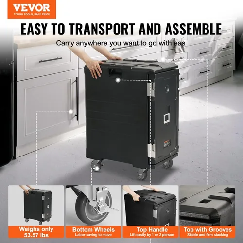 Miniatura 5 de VEVOR Portador de bandejas de alimentos aislado, Caja caliente de 127 Qt para catering, Portador de caja de alimentos LLDPE con hebillas dobles