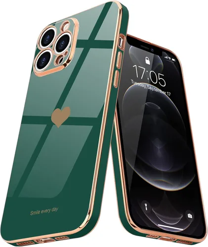 Miniatura 15 de Teageo Funda para iPhone 12 Pro para mujeres y niñas, diseño de corazón de amor, cubierta trasera suave, protección completa de la cámara, Negro