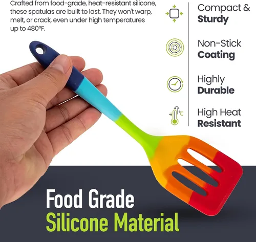 Miniatura 4 de Juego de espátulas de silicona arcoíris de 9 piezas con pinzas, utensilios de cocina multicolores resistentes al calor para utensilios de cocina