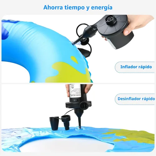 Miniatura 6 de PULIDIKI Bomba de aire eléctrica para inflables, bomba de colchón de aire con 3 boquillas, inflador, deflador, bomba de aire rápida para colchones