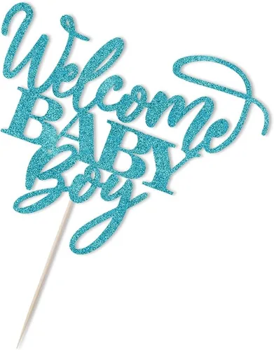 Miniatura 6 de Kaoenla Decoración para pastel de bienvenida de bebé niño con purpurina azul, decoración de fiesta de revelación de género para recién nacidos
