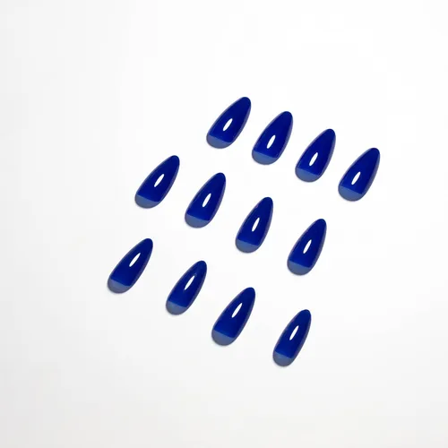 Miniatura 6 de Uñas postizas a presión azul real - Forma de almendra, longitud media, acrílicas neutrales reutilizables para mujeres y niñas - Uñas postizas