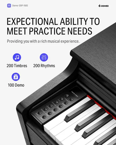 Miniatura 3 de Donner DDP-100S - Piano digital de 88 teclas, teclado de piano de acción de martillo graduado con MIDI IN/OUT, 200 sonidos, 200 ritmos, 100