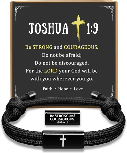 PEALICIOUS Pulsera de cruz para hombre como regalo de San Valentín, fútbol, béisbol, Joshua 1 9, pulsera de cruz de baloncesto filipenses 4:13,