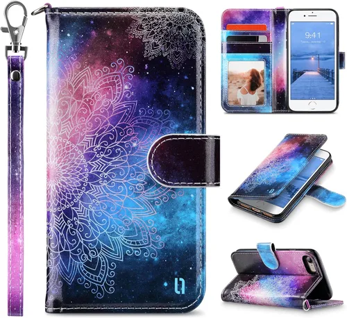 Miniatura 14 de ULAK Funda tipo cartera para iPhone SE 3 (2022)/SE (2020)/8/7 con soporte para tarjetas, funda de piel sintética de alta calidad con ranuras