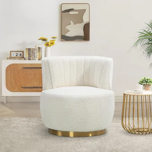 Miniatura 13 de Silla giratoria de terciopelo, moderna silla decorativa tapizada, silla redonda giratoria de 360° con base de metal dorado, cómoda silla de brazo