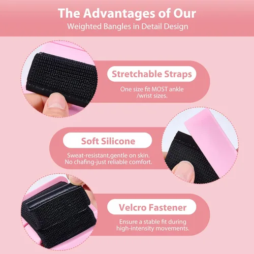 Miniatura 4 de Pesas de muñeca y tobillo de Pilates para mujeres - Brazaletes con peso ajustables para hombres, bandas de brazo con peso de 2 libras, pesas de pie