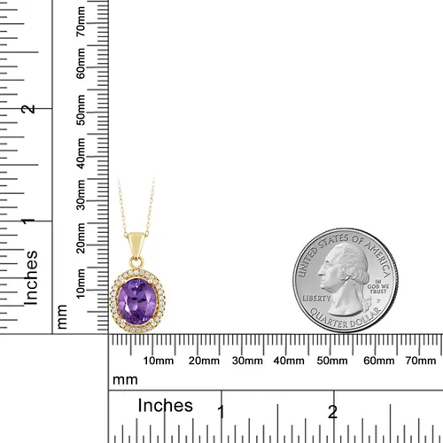 Miniatura 55 de Gem Stone King Collar con colgante de plata chapada en oro amarillo de 18 quilates de 0.433 x 0.354 in con piedra natal ovalada para mujer