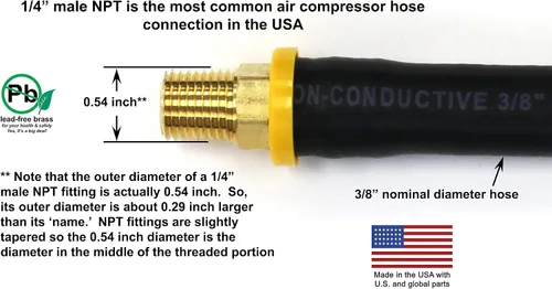 Miniatura 2 de Manguera corta de compresor de aire de 8.5 pulgadas: conexiones de 1/4" macho NPT a 1/4" macho NPT (latón libre de plomo)