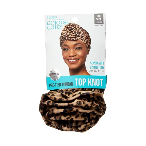 Miniatura 11 de KISS COLORS & CARE Turbante preatado con nudo superior, negro, elegante, elástico y suave para dormir, máxima protección del cabello, minimiza