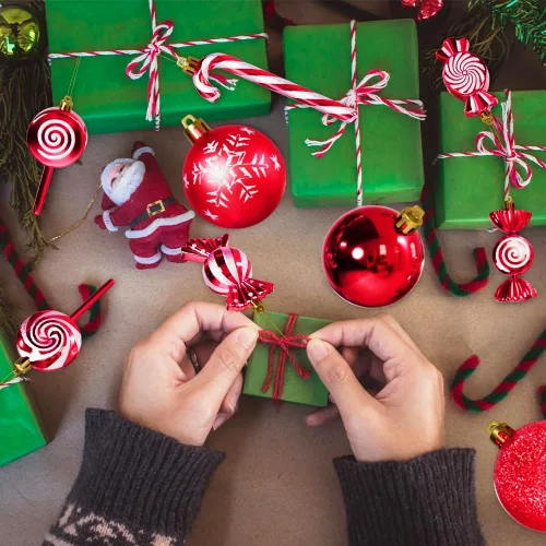 Miniatura 8 de 36 piezas de adornos de Navidad, adornos de Navidad de plástico irrompibles MOYEE para árbol - decoraciones de Navidad de bastón de caramelo, Rojo