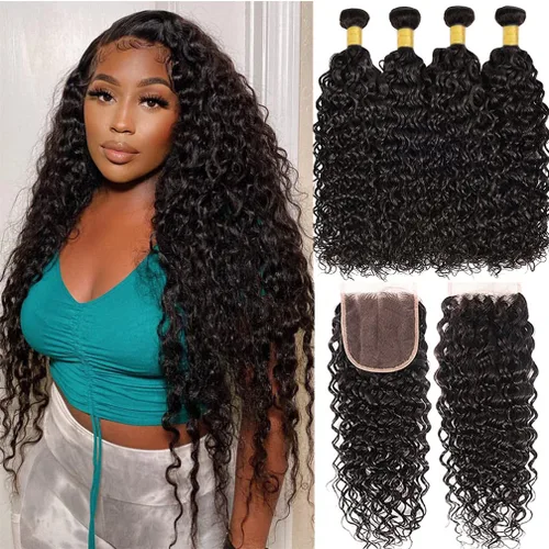 Miniatura 11 de Borchan Water Wave 3 Paquetes Cabello Humano Húmedo y Ondulado Cabello Humano 3 Paquetes para Mujeres Negras 16 18 20 Pulgadas Paquetes Brasileños