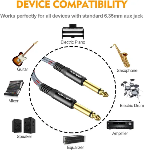 Miniatura 3 de HOSONGIN Paquete de 2 cables de guitarra de 3.3 pies a 1/4 de pulgada para instrumentos eléctricos, cable AMP para guitarra eléctrica, bajo, Amarillo