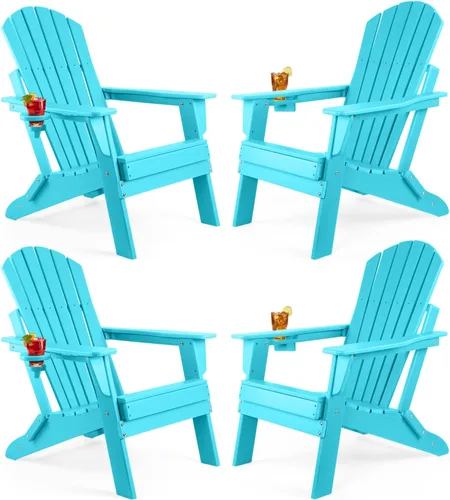 Miniatura 12 de FUNBERRY Silla plegable Adirondack, sillas de hoguera de HDPE para todo tipo de clima con portavasos para exteriores HDPE All Weather