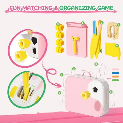 Miniatura 3 de Juego de cuchillos de cocina para niños para cocinar de verdad con caja de almacenamiento rosa, juguete de cocina Montessori con tabla de cortar