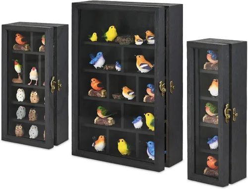 Miniatura 15 de Ikee Design Juego de 3 piezas montadas en la pared en forma de casa de madera con forma de cubículo de sombra con puerta, vitrina de almacenamiento