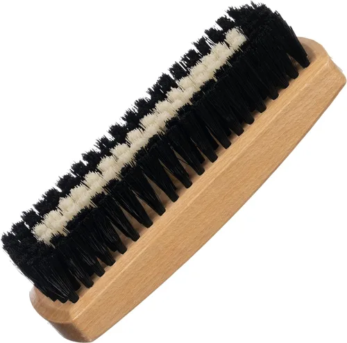 Miniatura 9 de KONEX Cepillo de pelusa de madera oscura para ropa, cachemira, bolsos, firme, compacto, estilo vintage, cerdas sintéticas, mango de madera beige