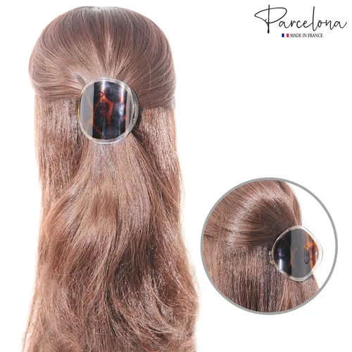 Miniatura 5 de Parcelona France Onde Leopard Tortoise Shell Clear Celluloid Side Slide en agarre seguro pinza de pelo fino de pato para yoga -2 3/4 pulgadas marrón