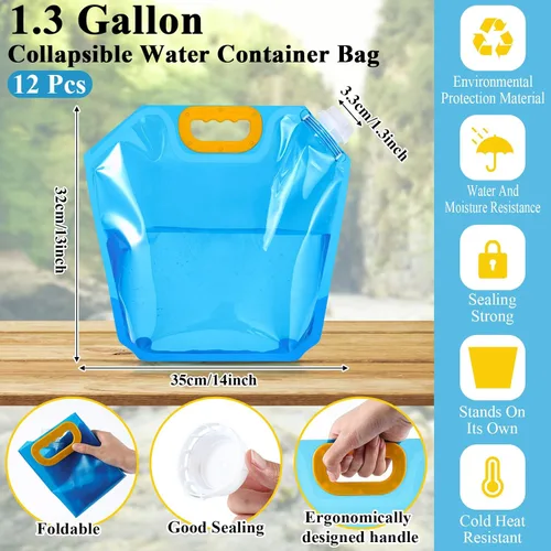 Miniatura 2 de Tessco for you Paquete de 12 bolsas plegables de almacenamiento de agua de 1.3 galones, contenedor de agua, jarra de emergencia, bolsa de Azul