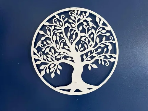 Miniatura 5 de DEKADRON Arte de pared de metal, árbol de la vida blanco, árbol genealógico de metal, silueta de pared de metal, decoración de pared de metal