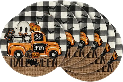 Miniatura 9 de Artoid Mode Buffalo - Juego de 4 manteles individuales espeluznantes de Halloween, 12 x 18 pulgadas, para decoración de fiestas, cocina, comedor
