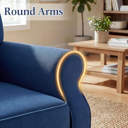 Miniatura 6 de YOLENY Silla decorativa moderna, sillón de respaldo alto, sofá individual tapizado con botones de tela con patas de madera para sala de estar, Azul