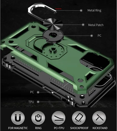 Miniatura 5 de Yiakeng Funda para iPhone 12 Mini: Funda para iPhone 12 Mini con protector de pantalla HD, fundas protectoras de grado militar con anillo para Verde