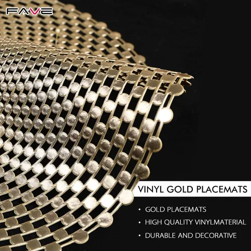 Miniatura 3 de FAVE Juego de 6 manteles individuales redondos de vinilo dorado, lavables en espiral para comedor, eventos, decoración del hogar y uso diario
