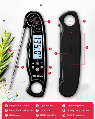 Miniatura 6 de TEMOLA Termómetro de carne, termómetro de lectura instantánea para alimentos con calibración de retroiluminación LCD, termómetro digital de cocción