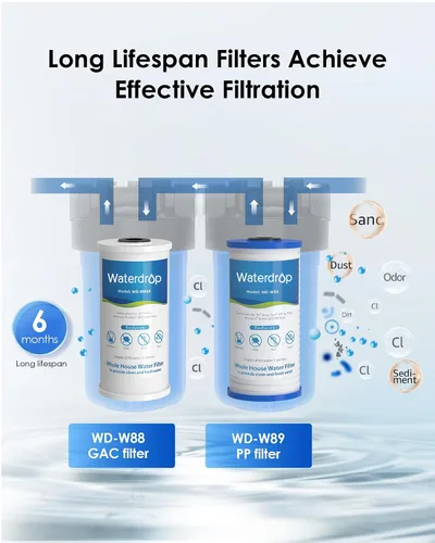 Miniatura 4 de Waterdrop - Filtro de agua para la casa, con filtro de carbono y de sedimentos de 5 etapas, reduce el plomo, el cloro, el olor y el sabor, 2 etapas