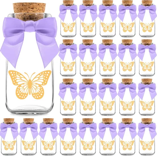 Miniatura 22 de Ethisa Paquete de 24 botellas de vidrio de leche vintage con cintas y calcomanías, regalos elegantes de baby shower para invitados y centros de ¡Es