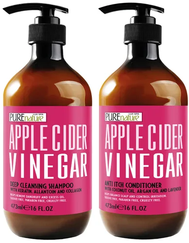 Juego de champú y acondicionador de vinagre de sidra de manzana, sin sulfato, fórmula antipicazón para cuero cabelludo escamoso, removedor de