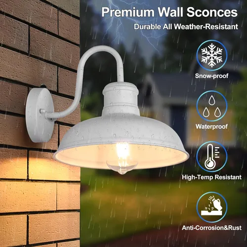 Miniatura 5 de TOBUSA Pack de 2 Luces de Pared Exteriores de Anochecer al Amanecer, Luz de Granja al Aire Libre de Cuello de Cisne, Luz de Granero Vintage Blanca