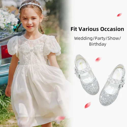 Miniatura 5 de Zapatos de vestir para niñas pequeñas, zapatos de flores, zapatos de princesa, boda, fiesta, zapatos planos para niñas pequeñas y grandes