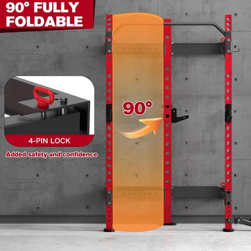 Miniatura 5 de MU 5.08 cm x 5.08 cm Estante Plegable para Sentadillas, Estante de Potencia Montado en Pared de 499KG con Barra Ajustable para Flexiones, Ganchos