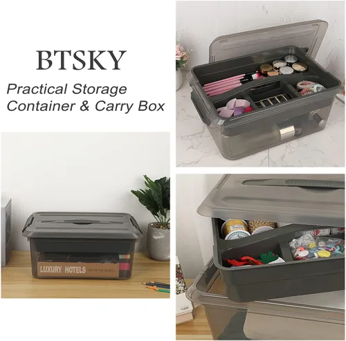 Miniatura 7 de BTSKY - Caja de almacenamiento para apilar y transportar, contenedor de almacenamiento de plástico transparente apilable con bandeja extraíble, caja