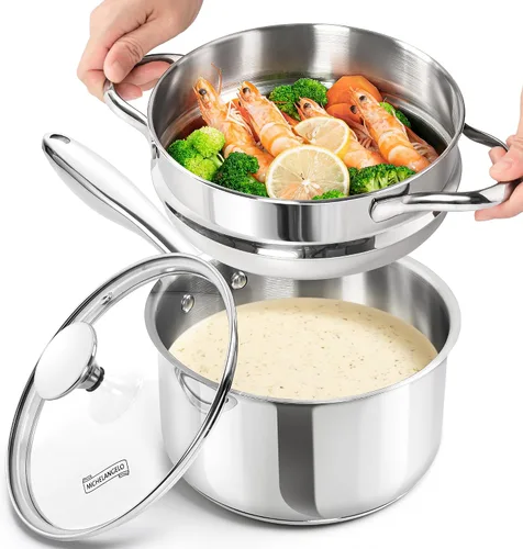 Miniatura 8 de MICHELANGELO Juego de cacerolas de acero inoxidable - Cacerolas de 1, 2, 3 cuartos con tapas, pequeñas ollas de acero inoxidable para cocinar