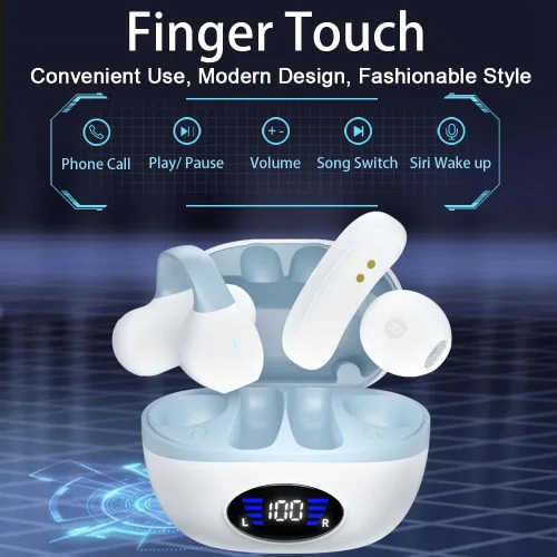Miniatura 2 de IHAO Auriculares deportivos con clip Bluetooth 5.3 abierto, clip en la oreja nunca se cae, 8 horas de tiempo de reproducción con estuche de carga
